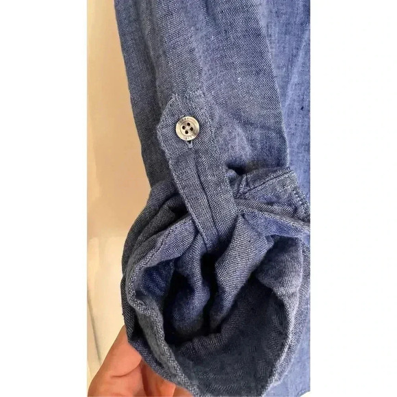 Perry Ellis Women’s Medium Blue 100% Linen Long Sleeve Button Down Shirt Top - Picture 4 of 8